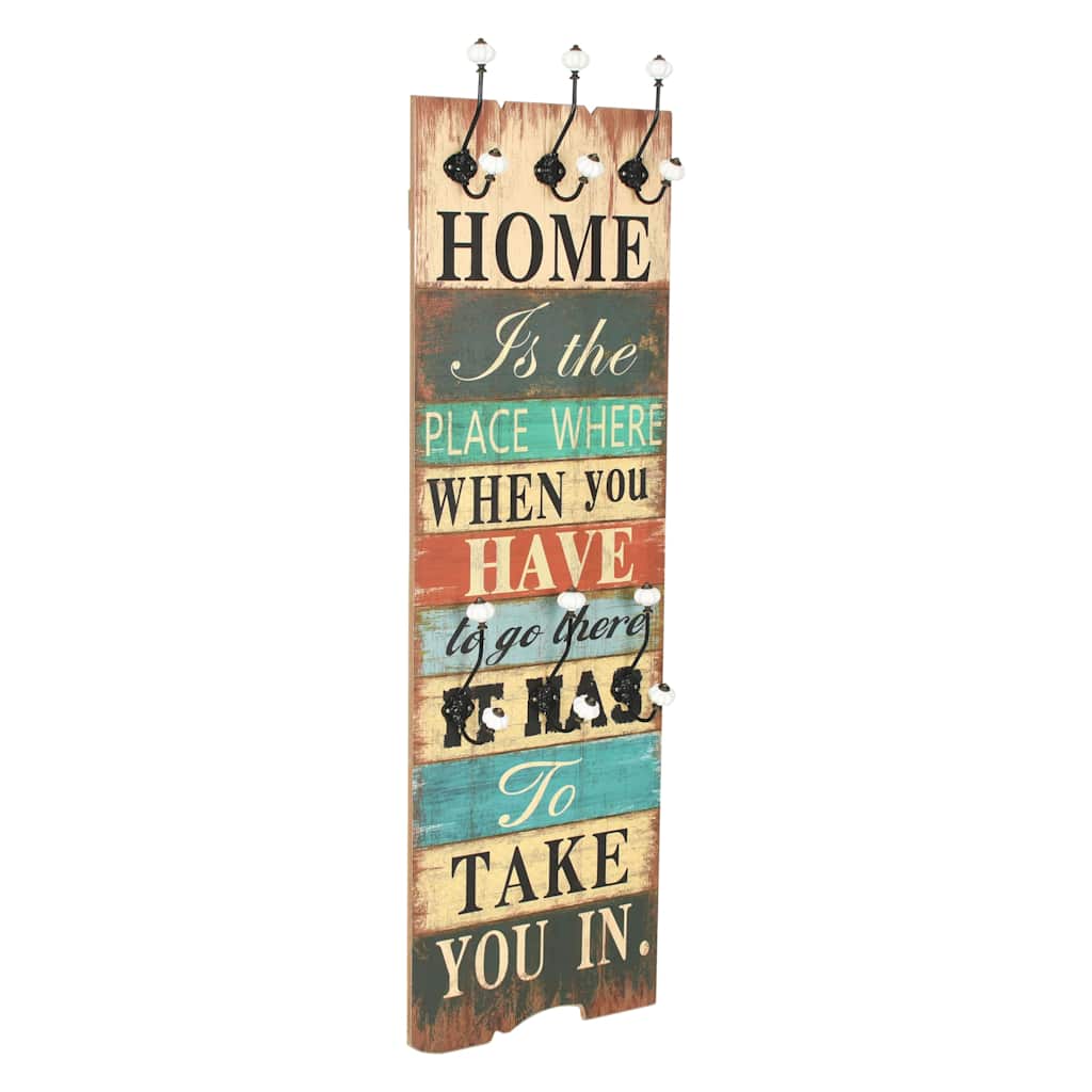 Wandgarderobe mit 6 Haken 120 x 40 cm "HOME IS
