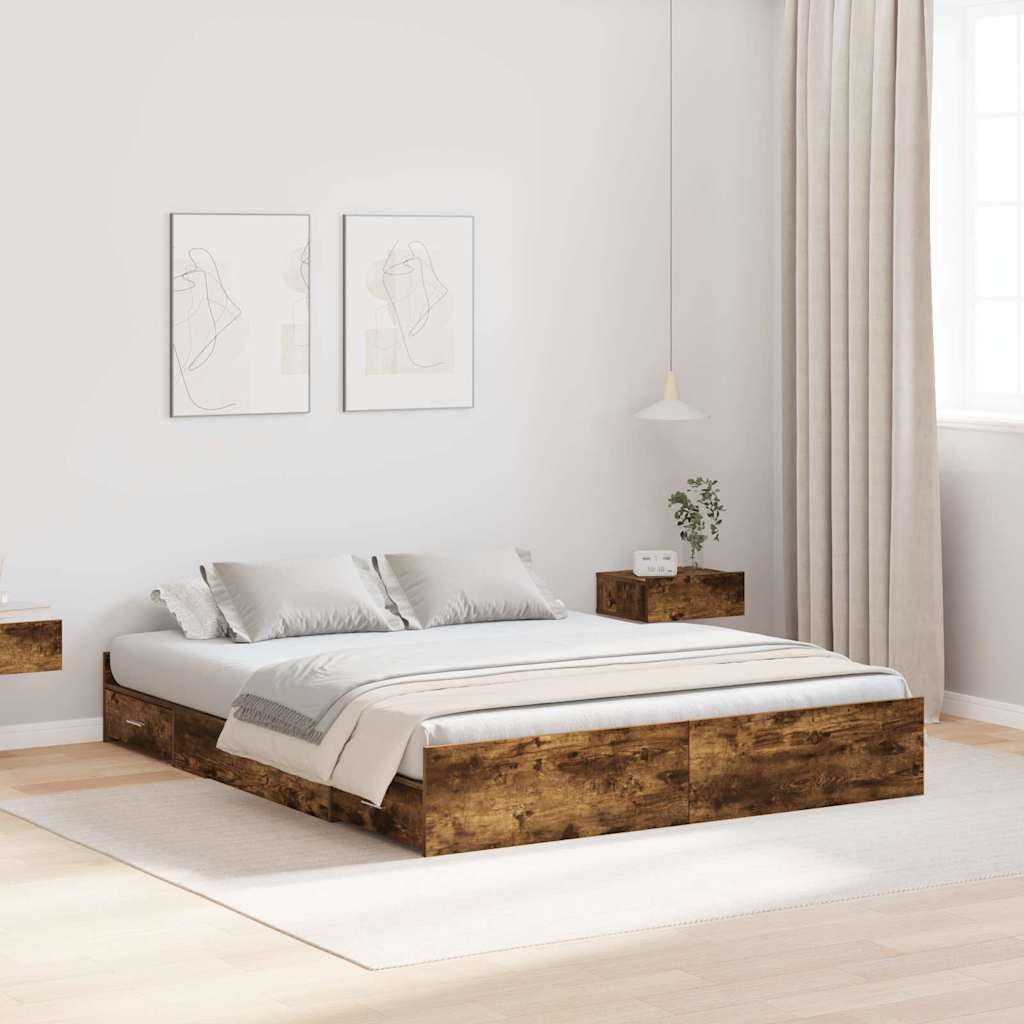 Aufbewahrungsbettgestell Weiß 200 x 200 cm Holzwerkstoff