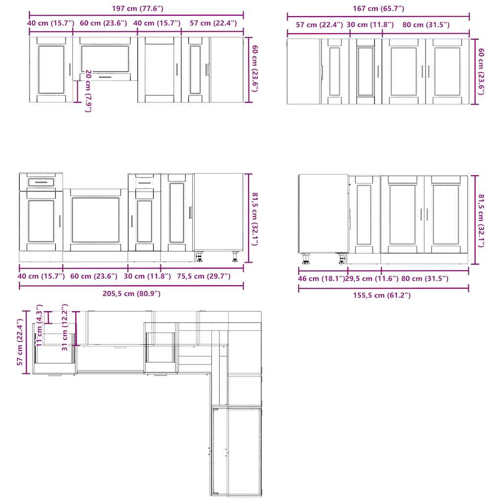 11-tlg. Küchenschrank-Set Porto Weiß Holzwerkstoff