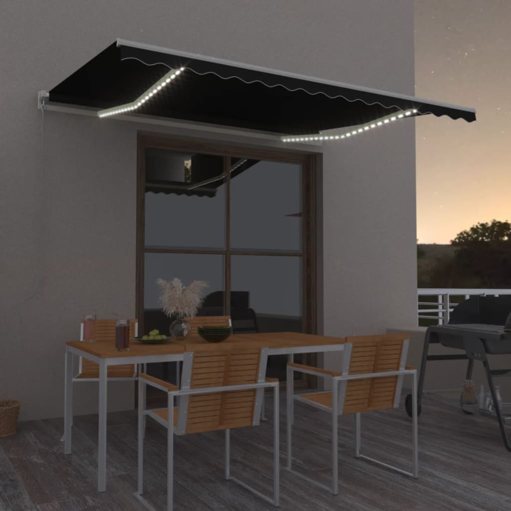 Markise Manuell Einziehbar mit LED 300x250 cm Blau und Weiß