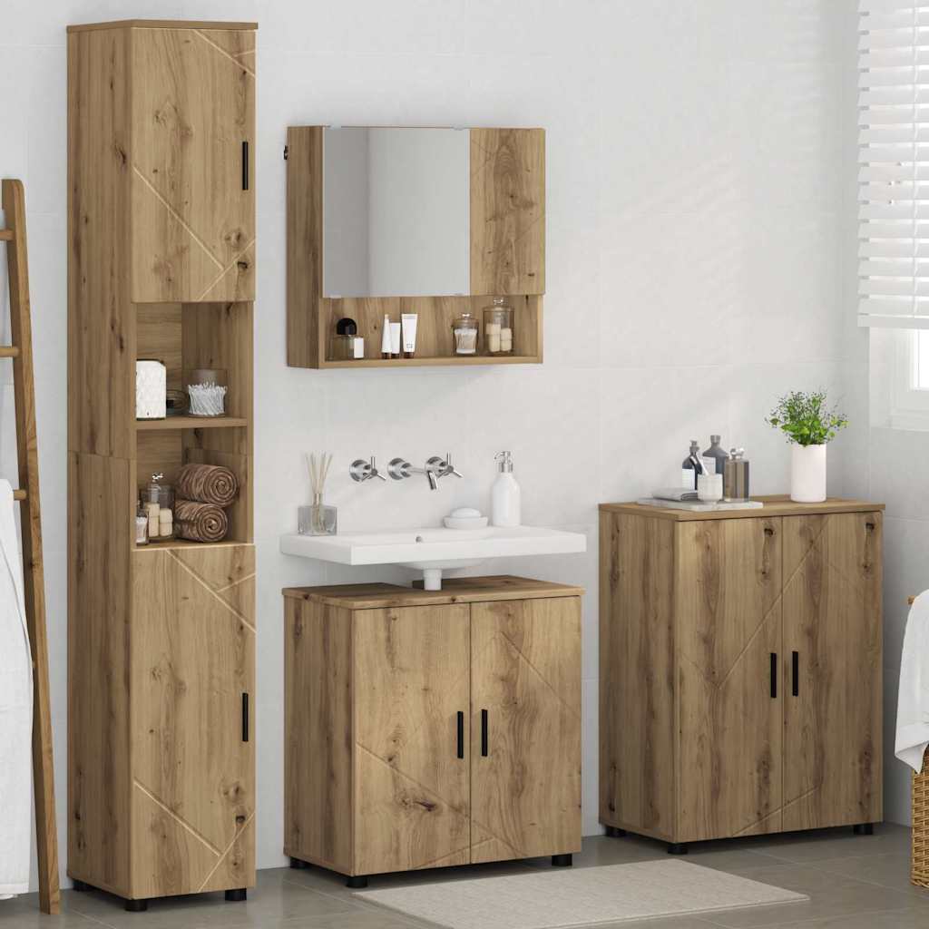 Badezimmermöbel-Set mit Tür 4 pcs Weiß Holzwerkstoff & Metall