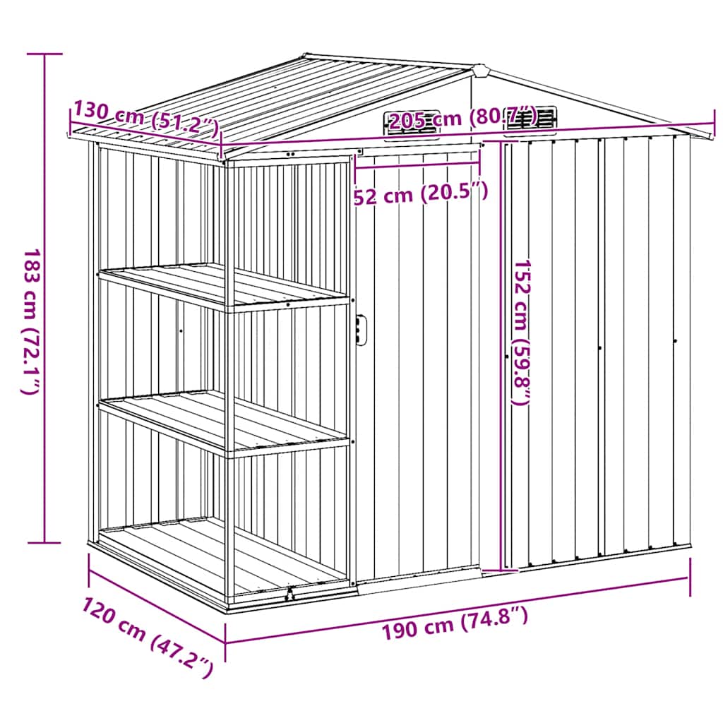 Gartenhaus mit Regal Grau 205x130x183 cm Eisen