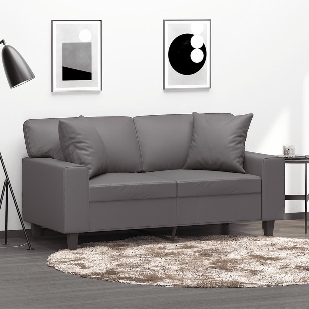 2-Sitzer-Sofa mit Zierkissen Creme 120 cm Kunstleder