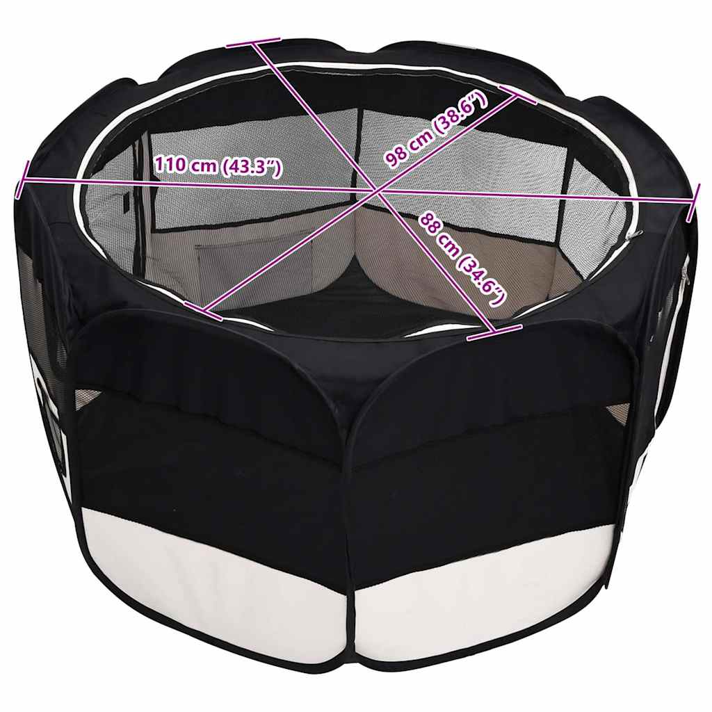 Faltbarer Welpenlaufstall mit Tragetasche Schwarz 90x90x58 cm