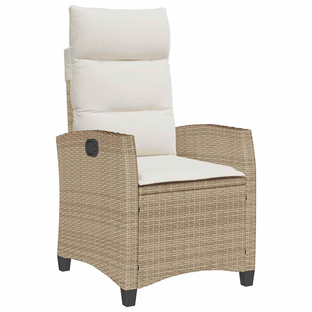 Gartensessel mit Beistelltisch Verstellbar Schwarz Poly Rattan