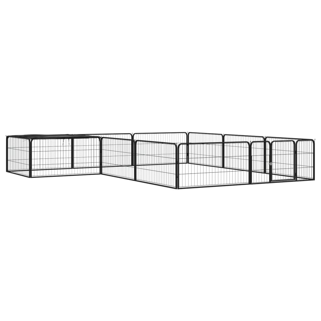 4-tlg. Hundelaufstall Schwarz 100x50cm Stahl Pulverbeschichtung