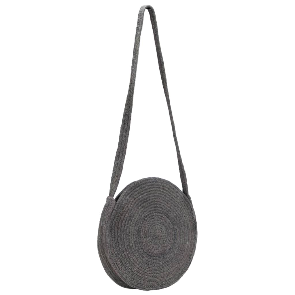 Runde Schultertasche Dunkelgrau Handgefertigt Jute