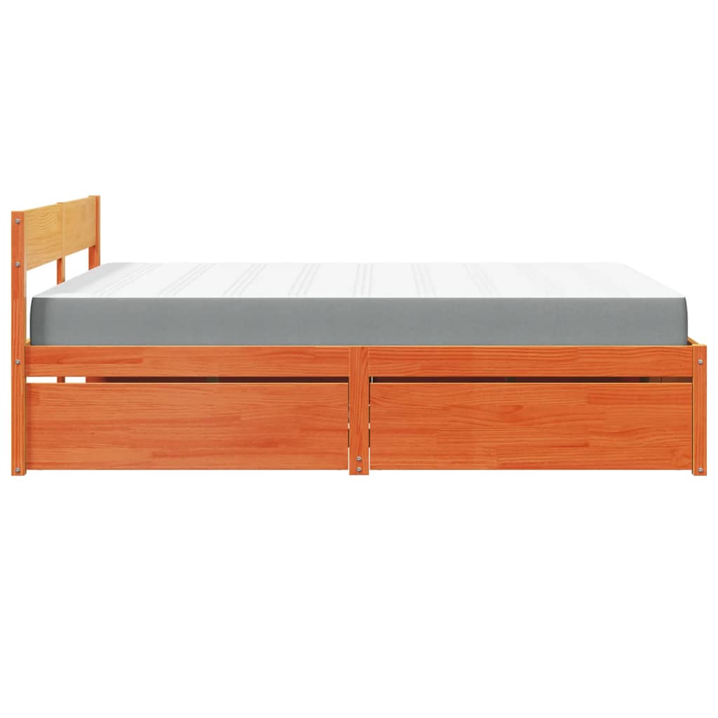 Bett mit Schubladen und Matratze 200x200 cm Massivholz Kiefer