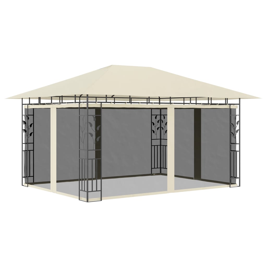 Pavillon mit Moskitonetz & LED-Lichterkette 3x3x2,73m Cremeweiß
