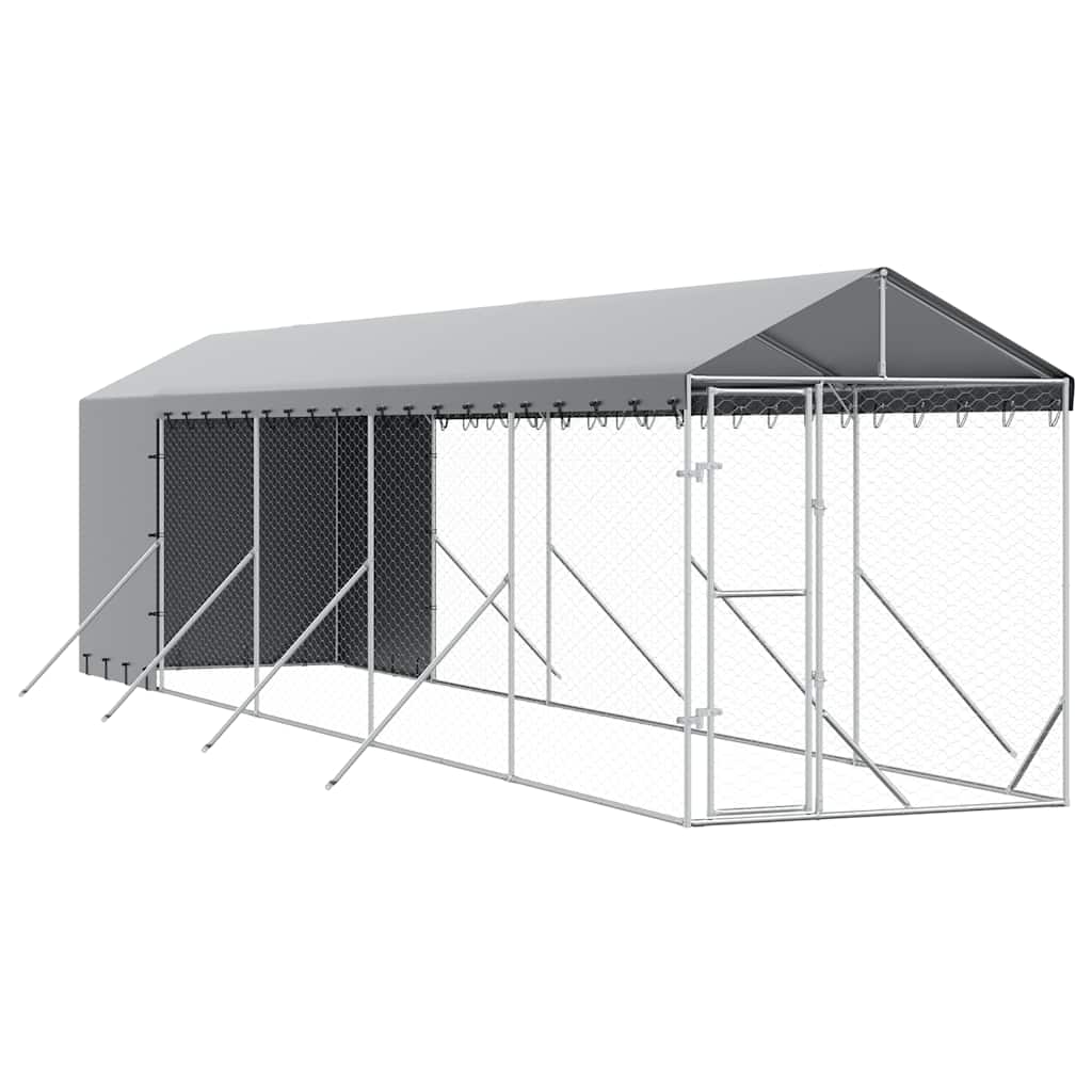 Outdoor-Hundezwinger mit Dach Silbern 2x6x2,5m Verzinkter Stahl