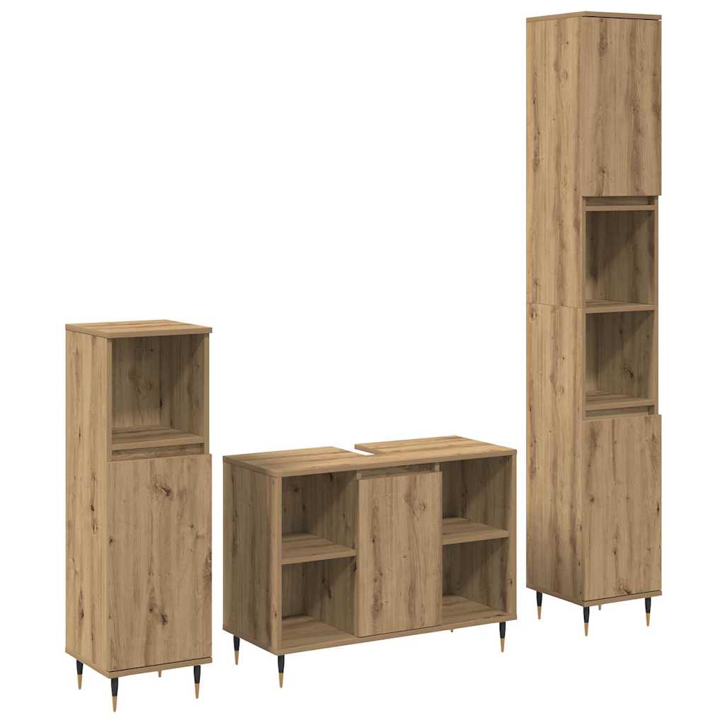 3-tlg. Badmöbel-Set Grau Sonoma Holzwerkstoff