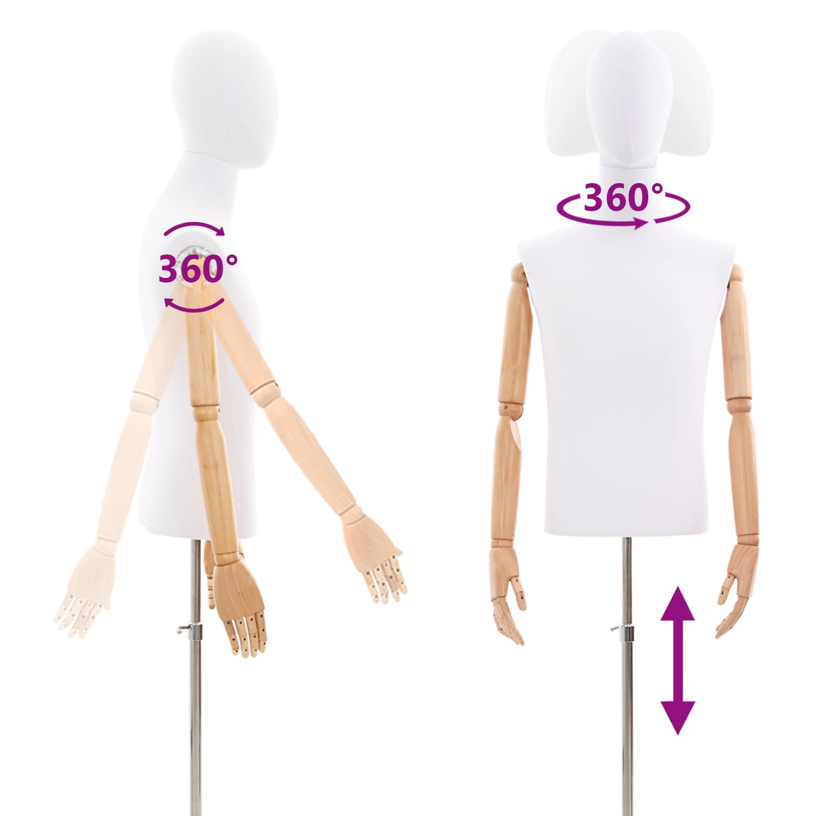 Verstellbare Mannequin 165-213 cm mit Fuß Weiblich PP Weiß