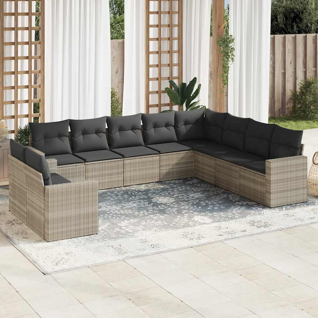10-tlg. Garten-Sofagarnitur mit Kissen Schwarz Poly Rattan