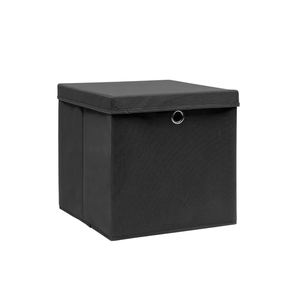 Aufbewahrungsboxen mit Deckeln 10 Stk. 28x28x28 cm Schwarz