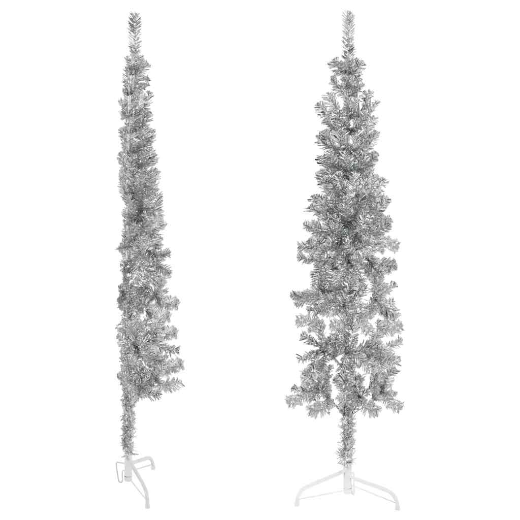 Künstlicher Halb-Weihnachtsbaum mit Ständer Schlank Weiß 180 cm