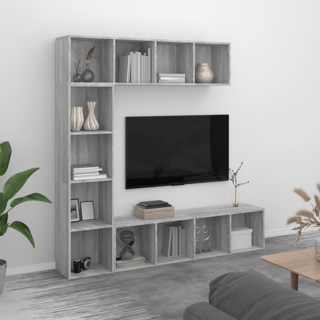 3-tlg. Bücher-/TV-Schrank Set Weiß 180×30×180 cm