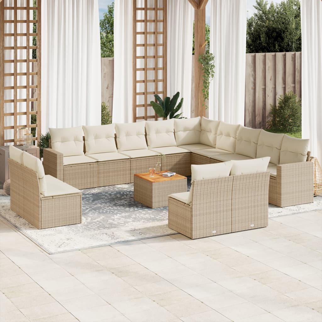 14-tlg. Garten-Sofagarnitur mit Kissen Schwarz Poly Rattan