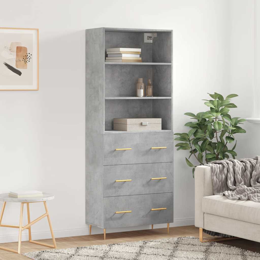 Highboard Hochglanz-Weiß 69,5x34x180 cm Holzwerkstoff