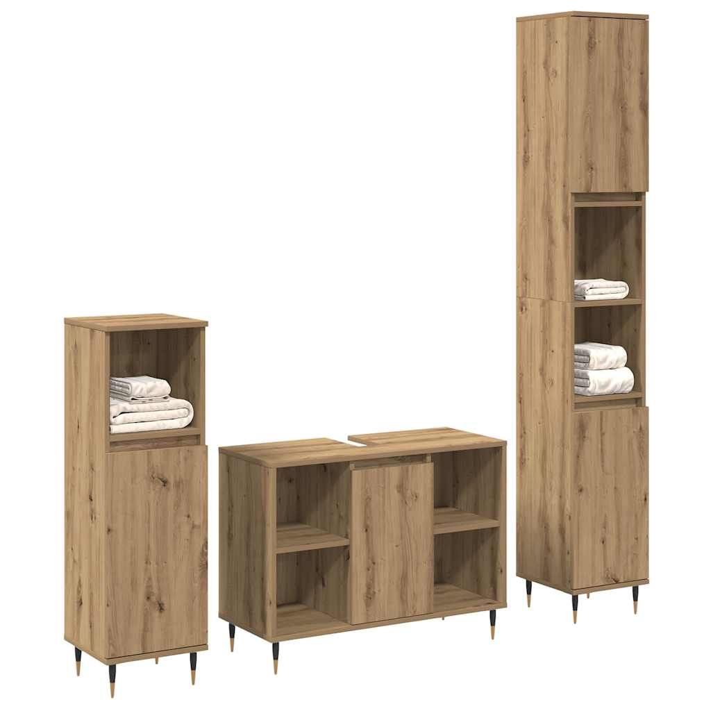 3-tlg. Badmöbel-Set Grau Sonoma Holzwerkstoff