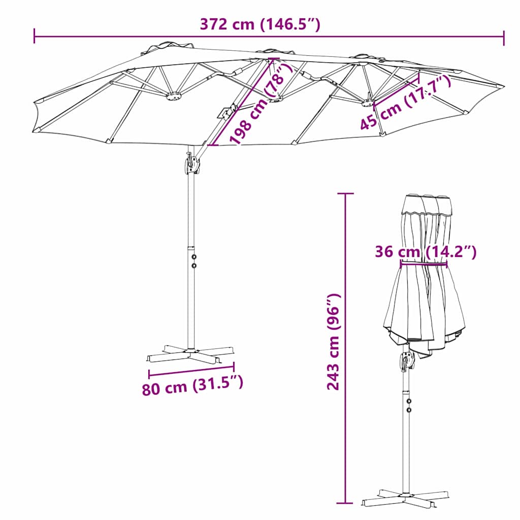Sonnenschirm Sand 372 x 198 x 243 cm Polyester und Aluminium