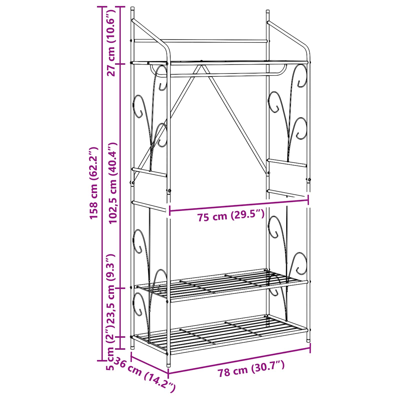 Offener Kleiderschrank Uni 2 pcs 78 x 36 x 158 cm