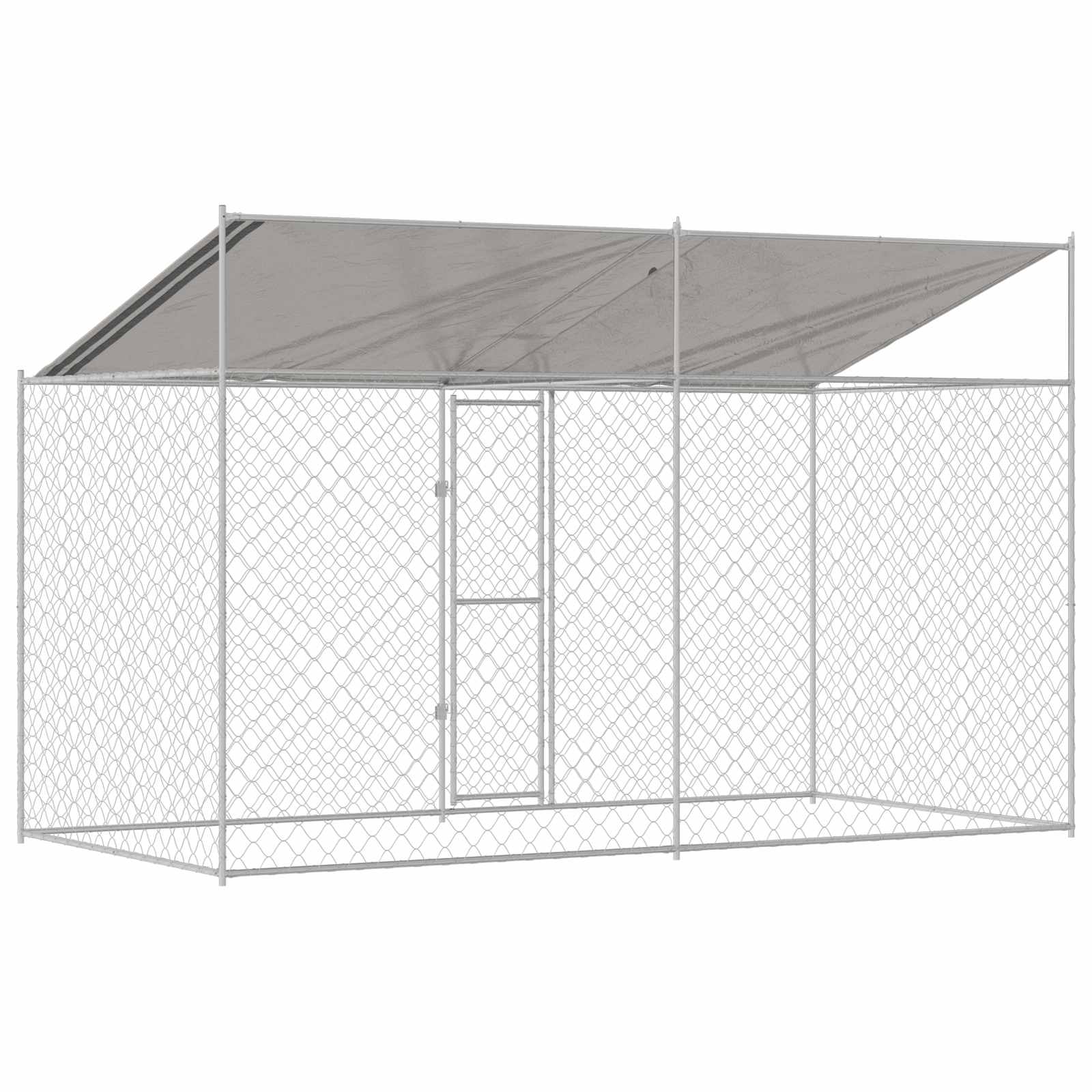 Hundezwinger mit Dach und Tür Grau 2x2x2 m Verzinkter Stahl