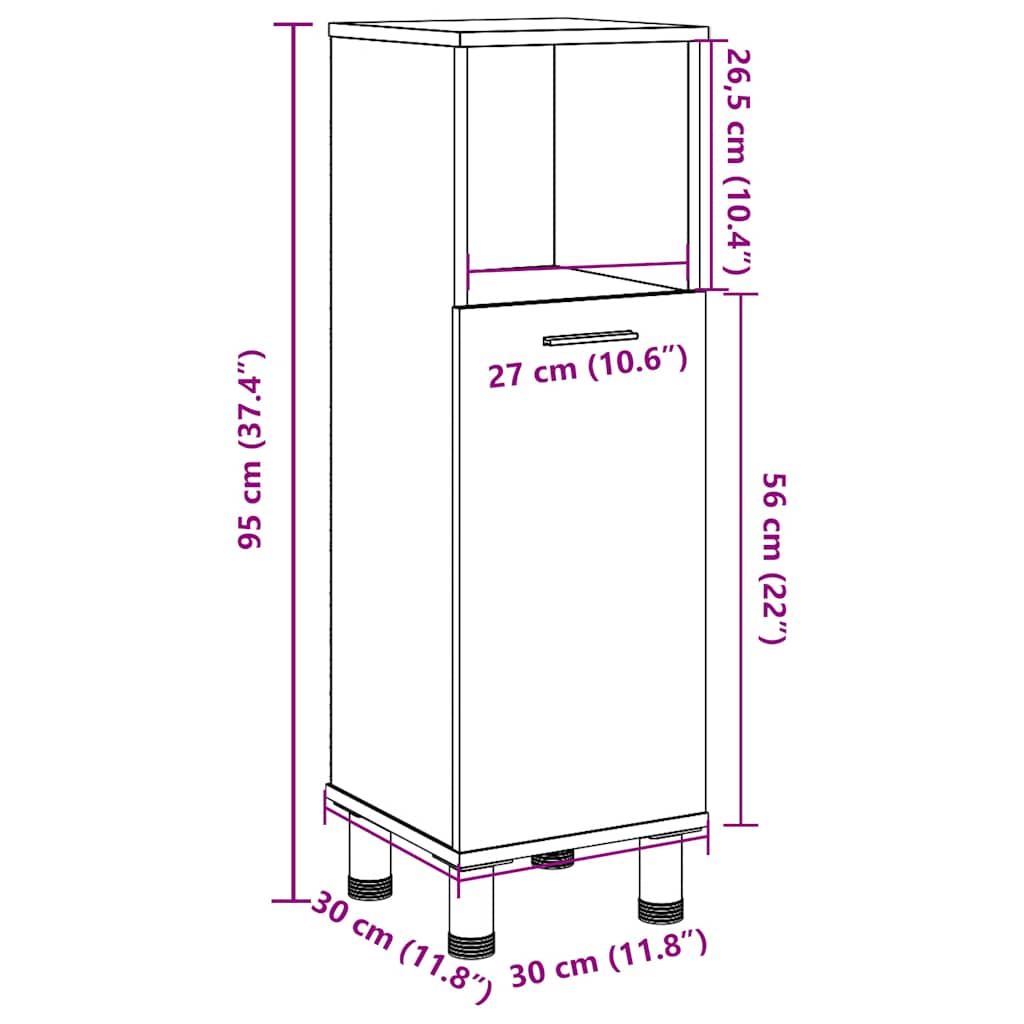 Badezimmerschrank Weiß 30x30x95 cm Holzwerkstoff