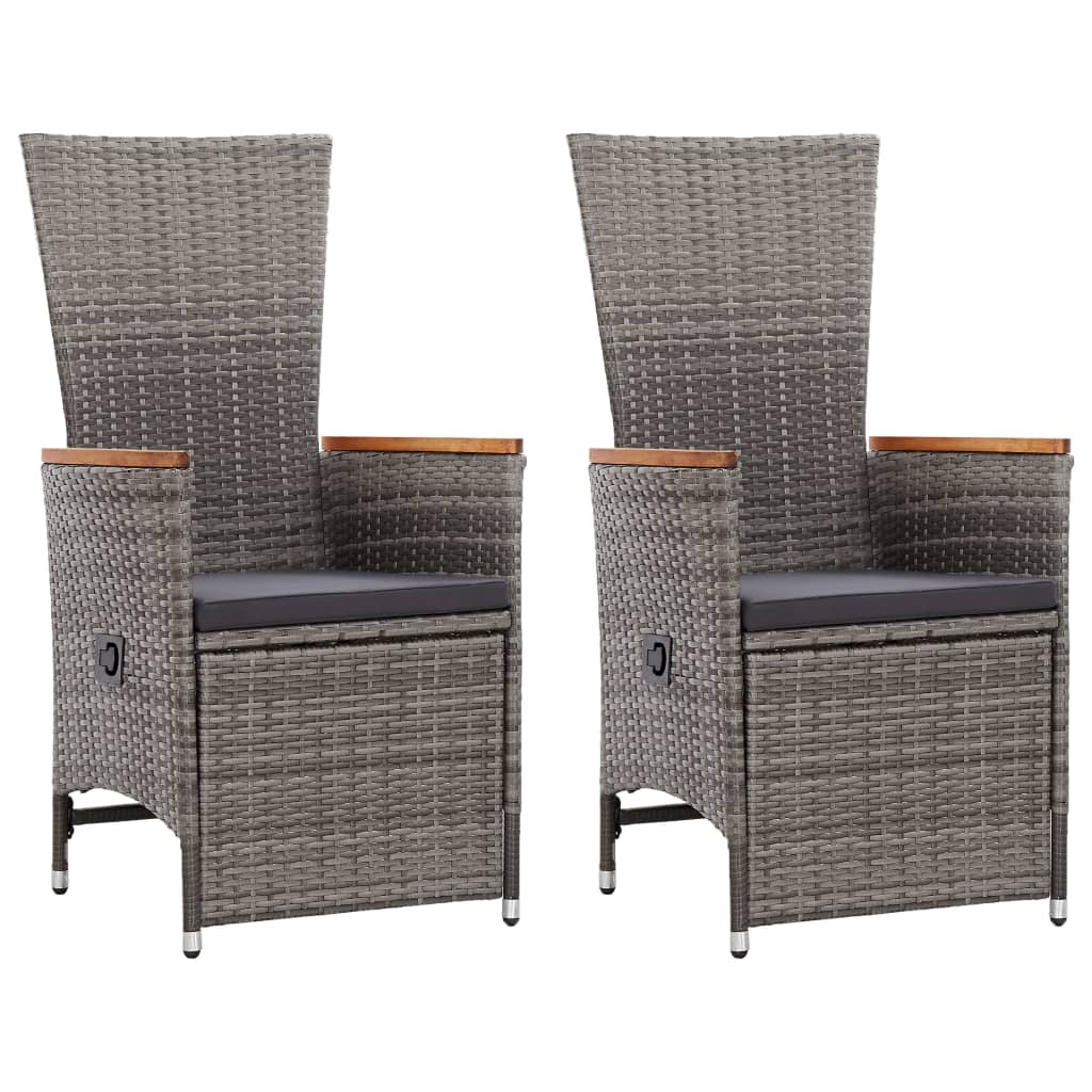 Garten-Liegestühle mit Kissen 2 Stk. Grau Poly Rattan