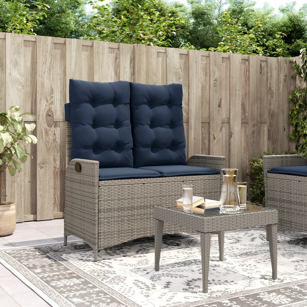 Gartenbank Verstellbar mit Kissen Braun Poly Rattan