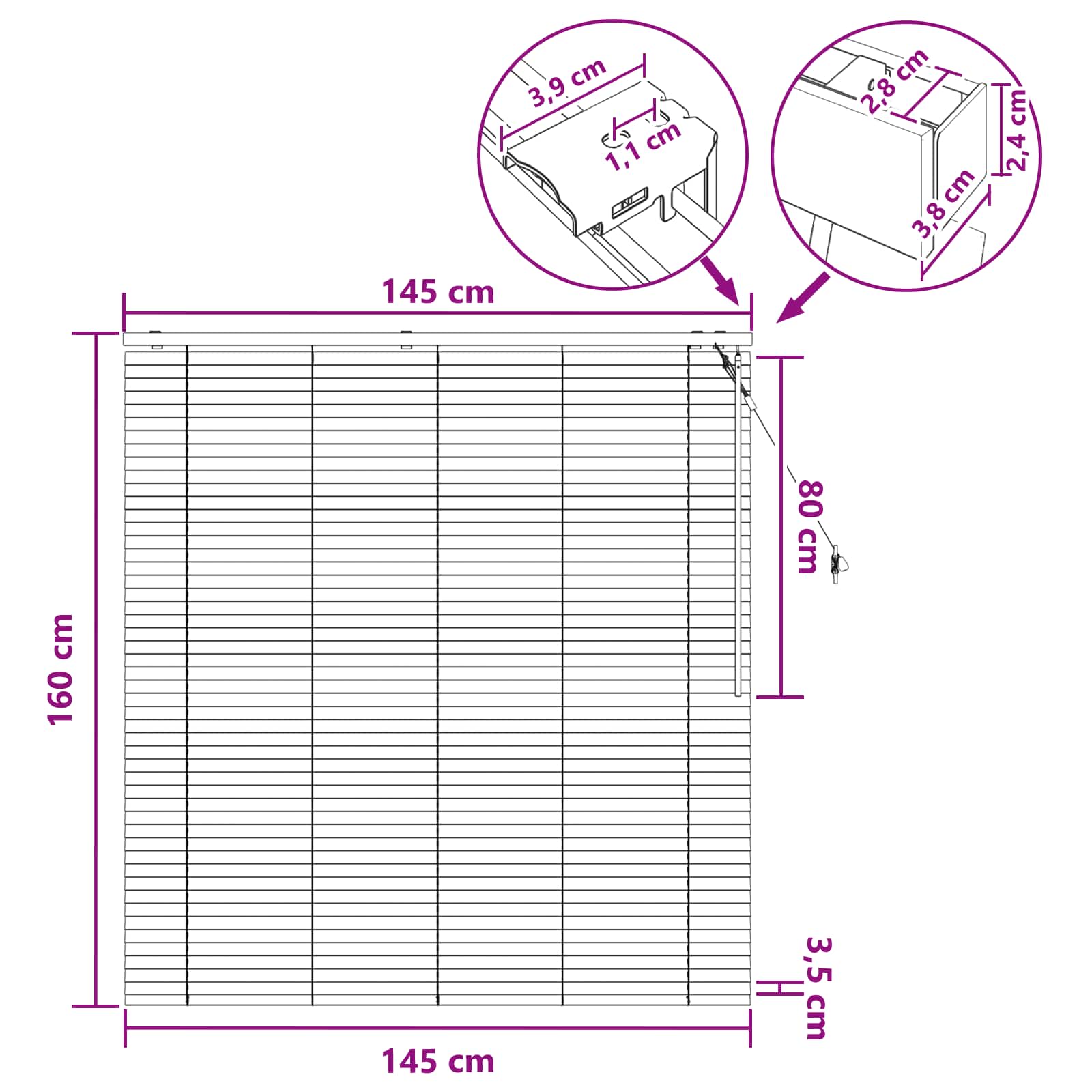 Jalousie Eichenoptik 40 x 130 cm 35 mm Massives Paulownia-Holz