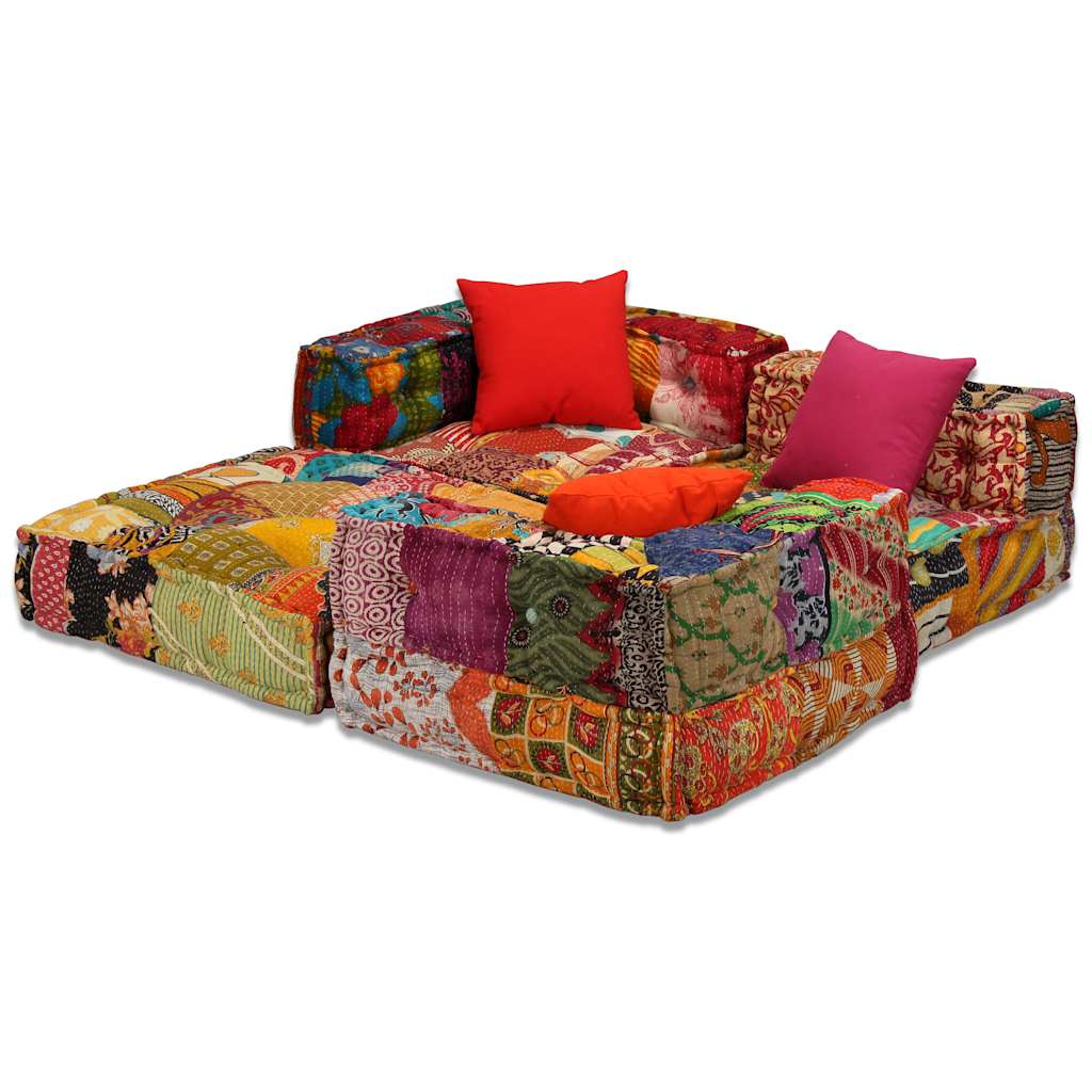 2-Sitzer Modularer Pouf Patchwork Stoff