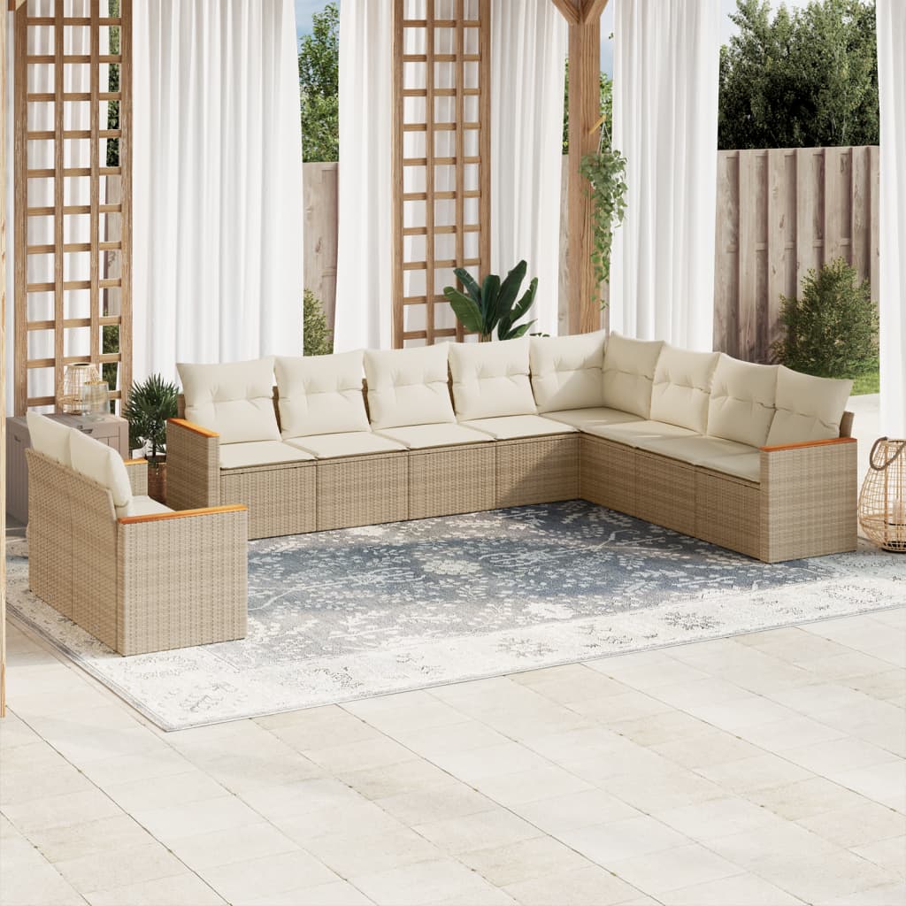 10-tlg. Garten-Sofagarnitur mit Kissen Schwarz Poly Rattan
