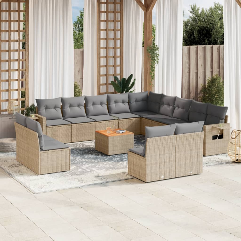 14-tlg. Garten-Sofagarnitur mit Kissen Schwarz Poly Rattan