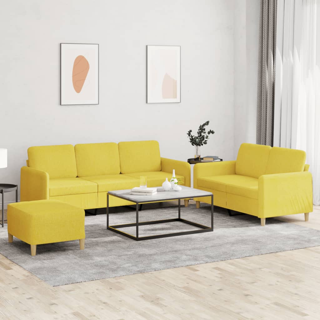 3-tlg. Sofagarnitur mit Kissen Braun Stoff