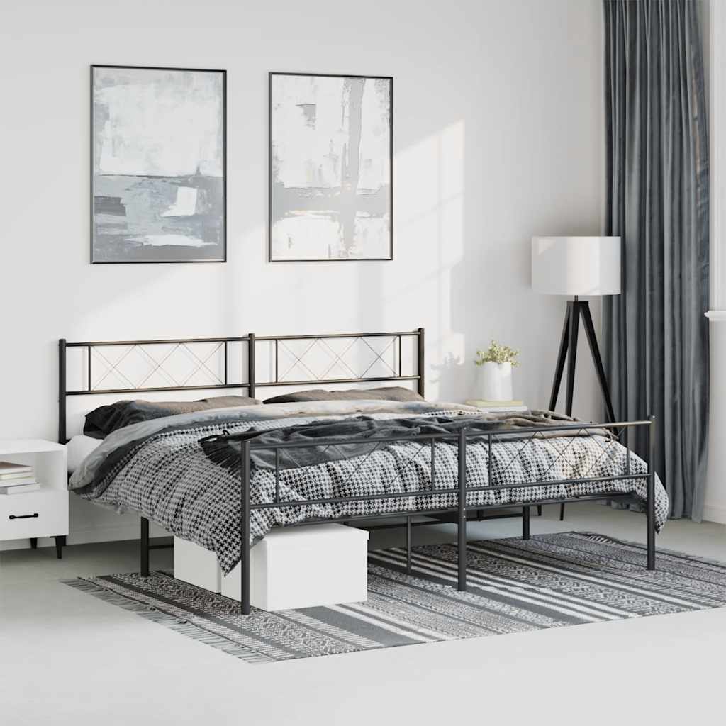 Bettgestell mit Kopfteil Metall Schwarz 100x190 cm