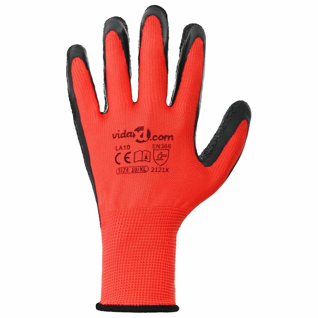 Arbeitshandschuhe 12 pcs Rot und Schwarz 7 / S Latexbeschichtung