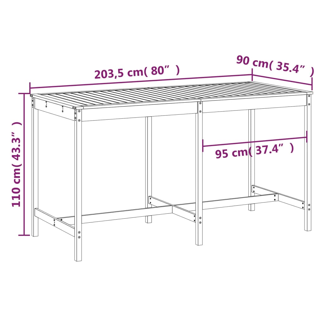 Gartentisch 82,5x82,5x110 cm Massivholz Kiefer