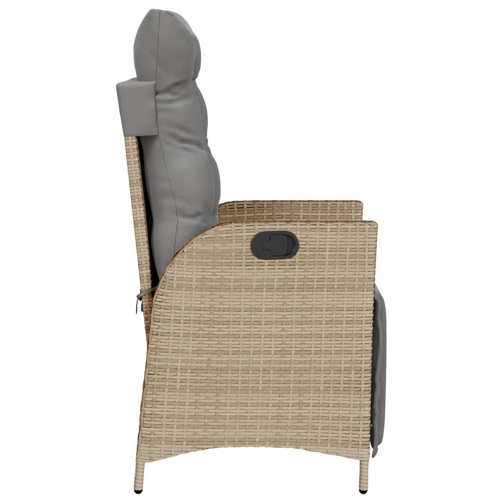 Gartensessel Verstellbar mit Kissen Schwarz Poly Rattan