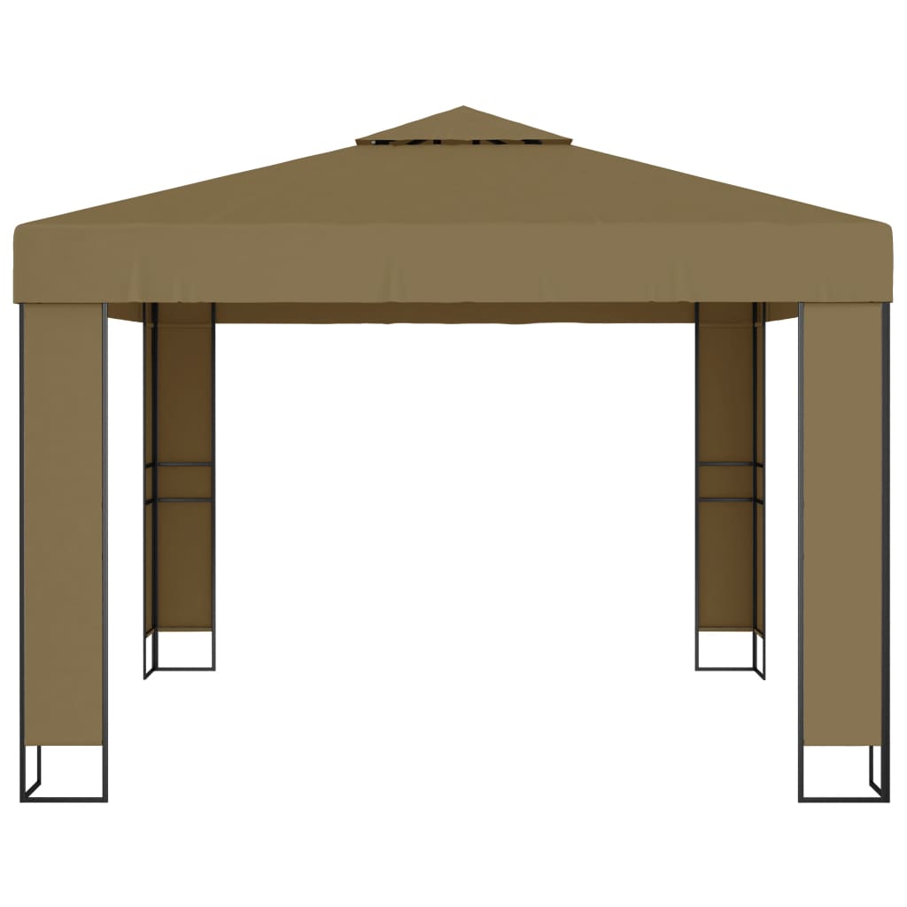 Pavillon mit Doppeldach & LED-Lichterkette 3x3 m Weiß