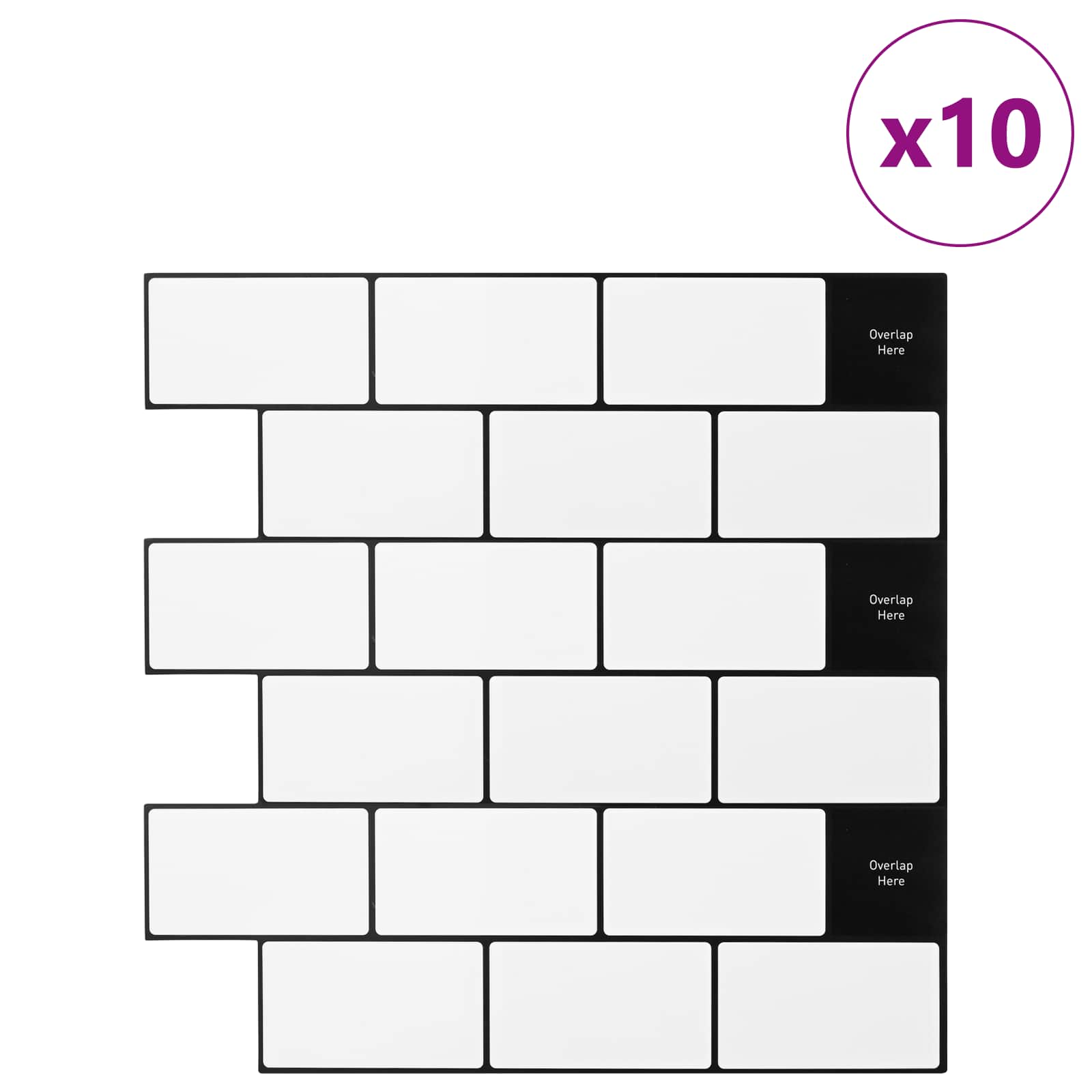 U-Bahn-Fliese 10 pcs Weiß Grau 30 x 30 cm Polyurethan und PET