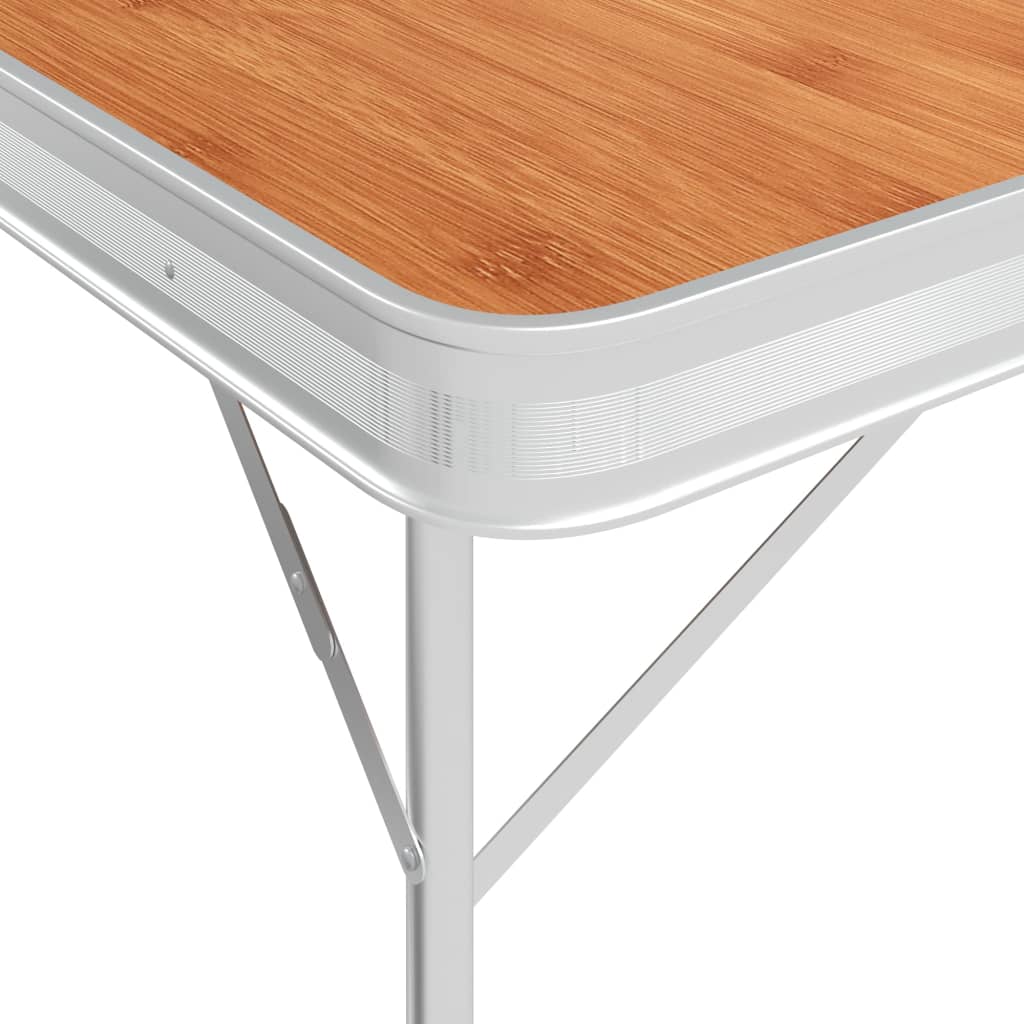 Klappbarer Campingtisch mit 2 Sitzbänken Aluminium Weiß