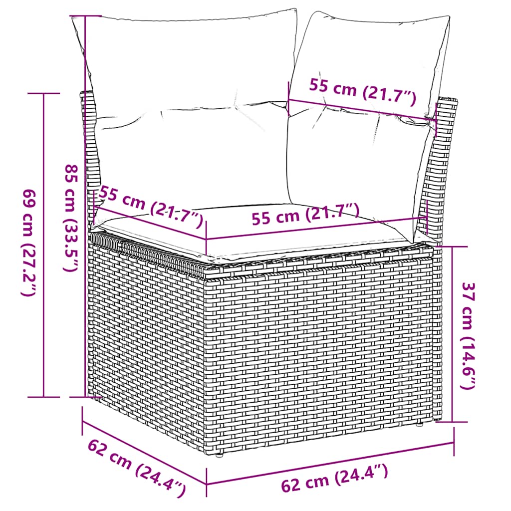 10-tlg. Garten-Sofagarnitur mit Kissen Schwarz Poly Rattan