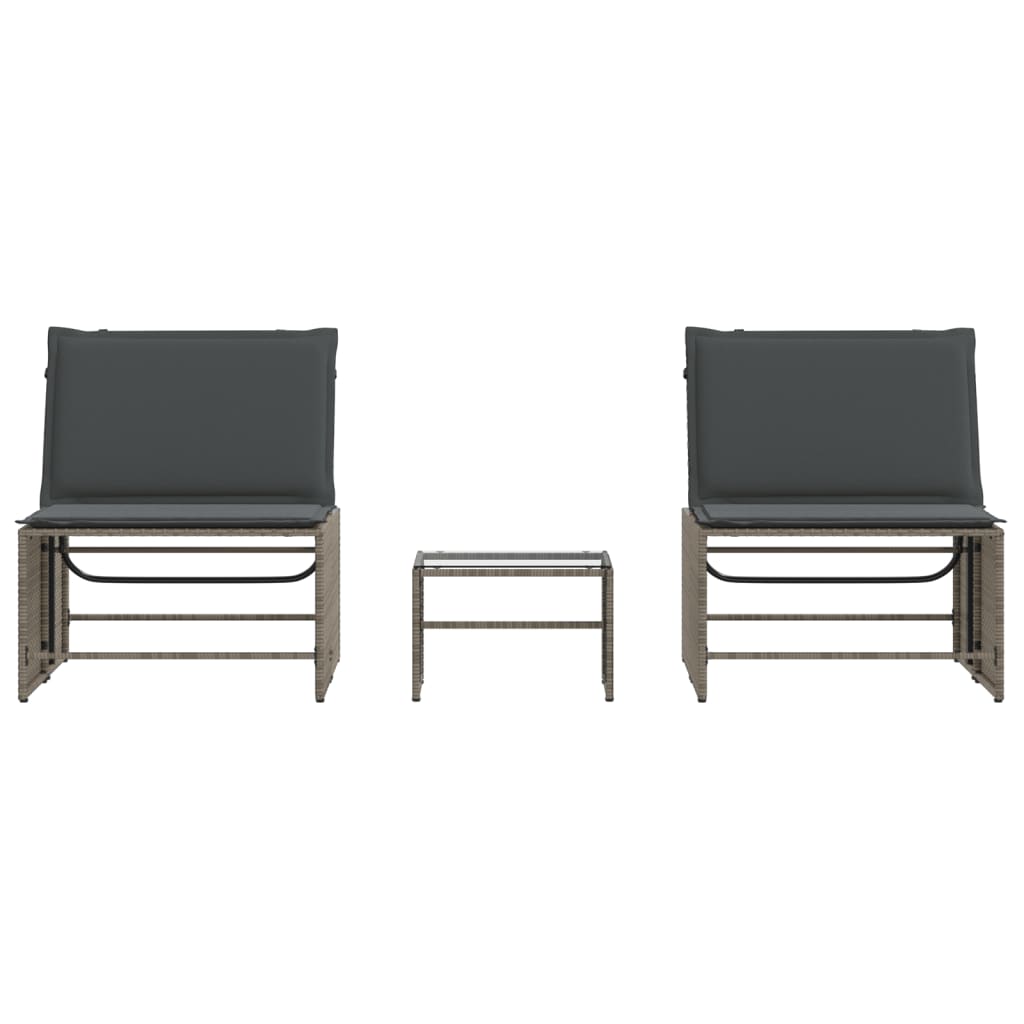 Modulare Sonnenliegen 2 Stk. mit Tisch Schwarz Poly Rattan
