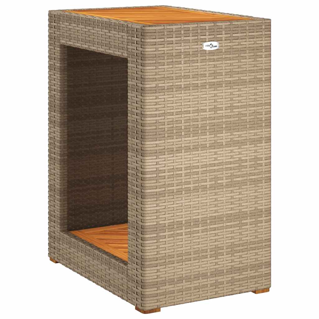 Garten-Beistelltisch mit Holzplatte Schwarz Poly Rattan