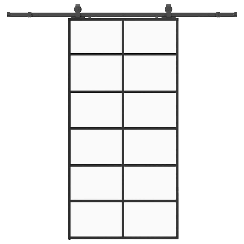 Schiebetür mit Beschlag Schwarz 76x205 cm ESG-Glas