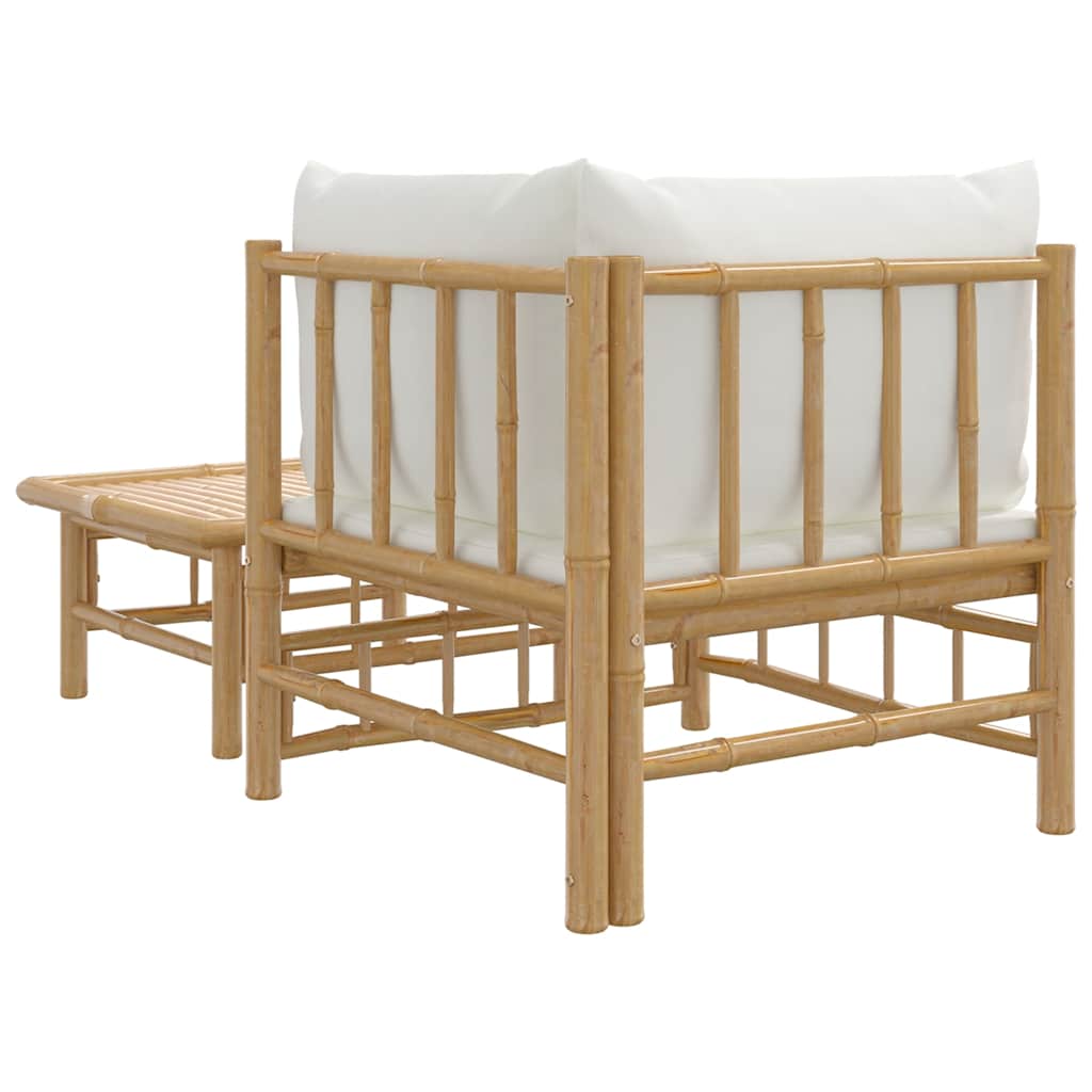 3-tlg. Garten-Lounge-Set mit Kissen Creme Bambus
