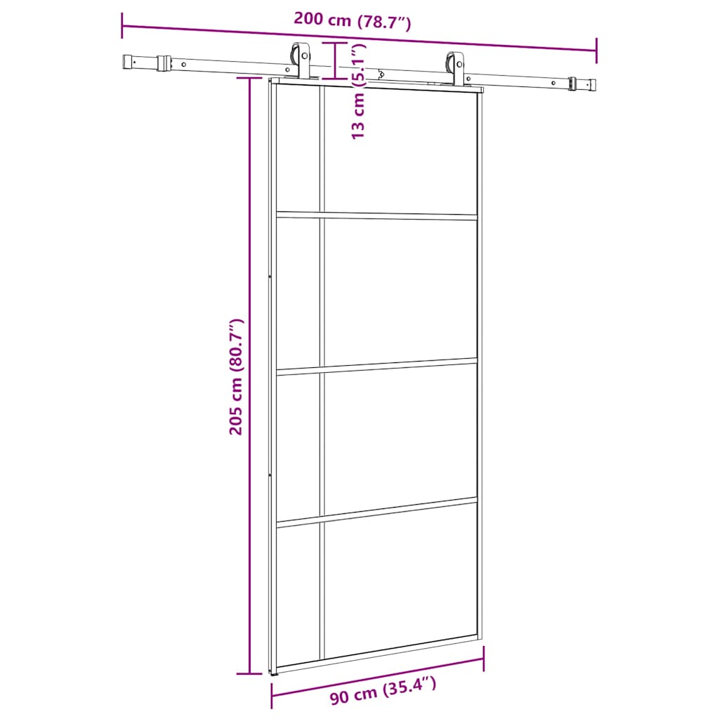 Schiebetür mit Beschlag Schwarz 76x205 cm ESG-Glas