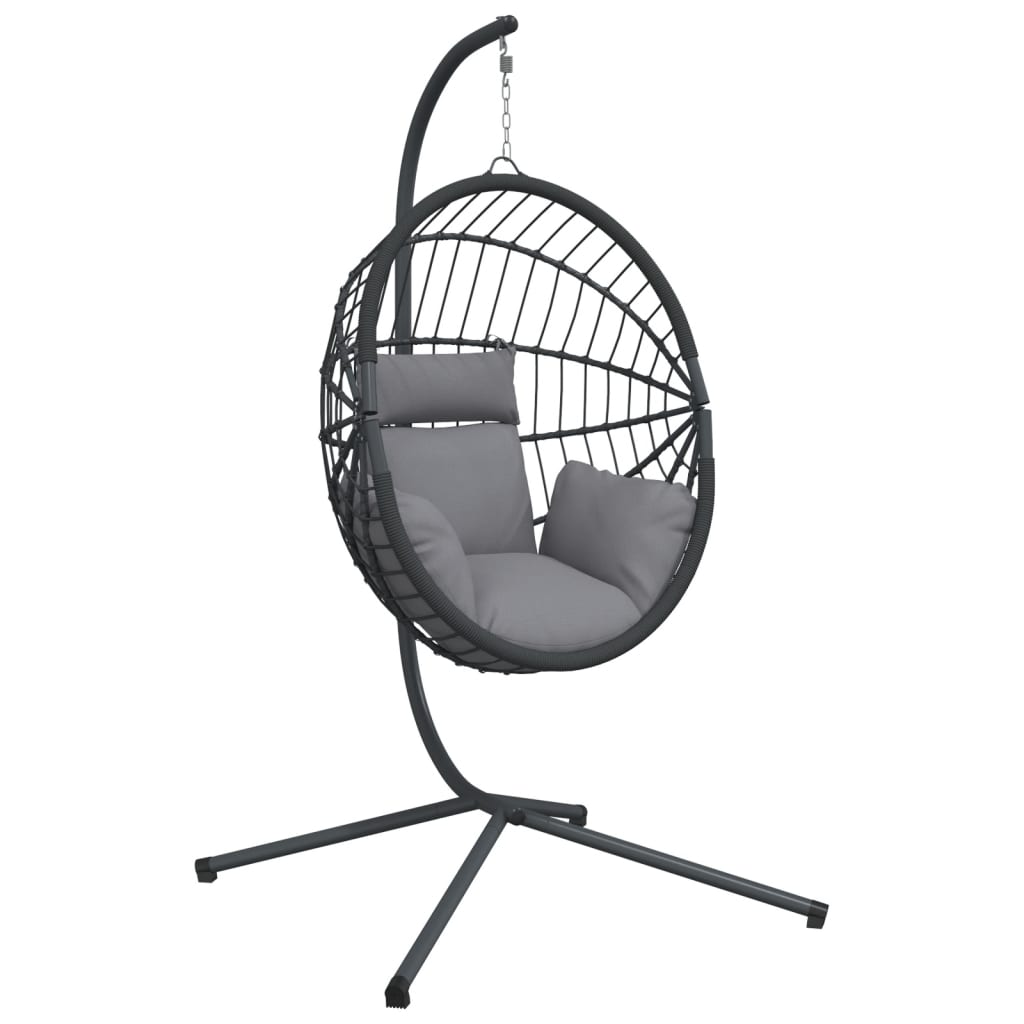 Hängesessel Ei-Design mit Ständer Anthrazit Rattan und Stahl