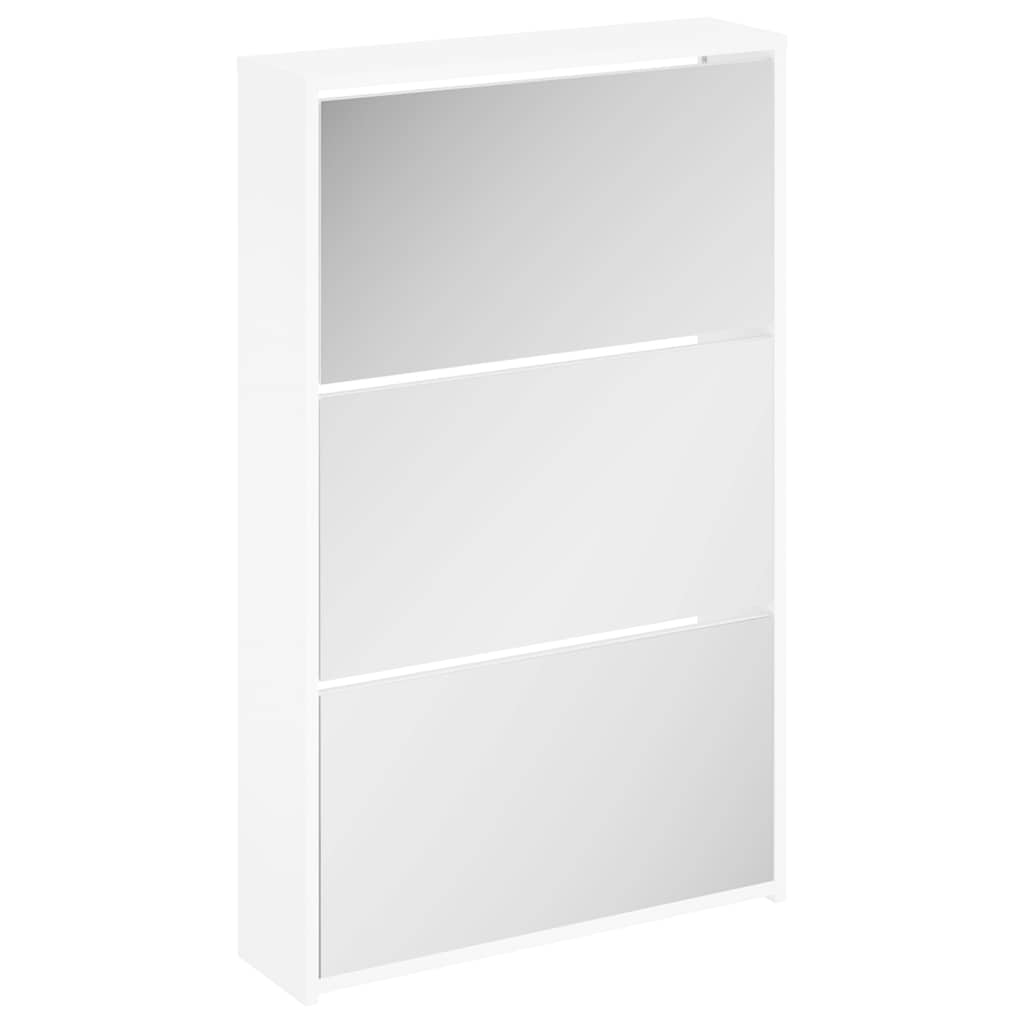 Schuhschrank mit 2 Fächern Spiegel Eiche-Optik 63x17x67 cm