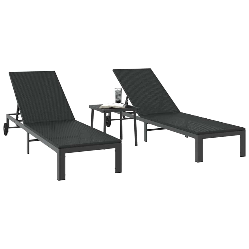 Sonnenliege 2-Person 3 pcs Braun Poly-Rattan